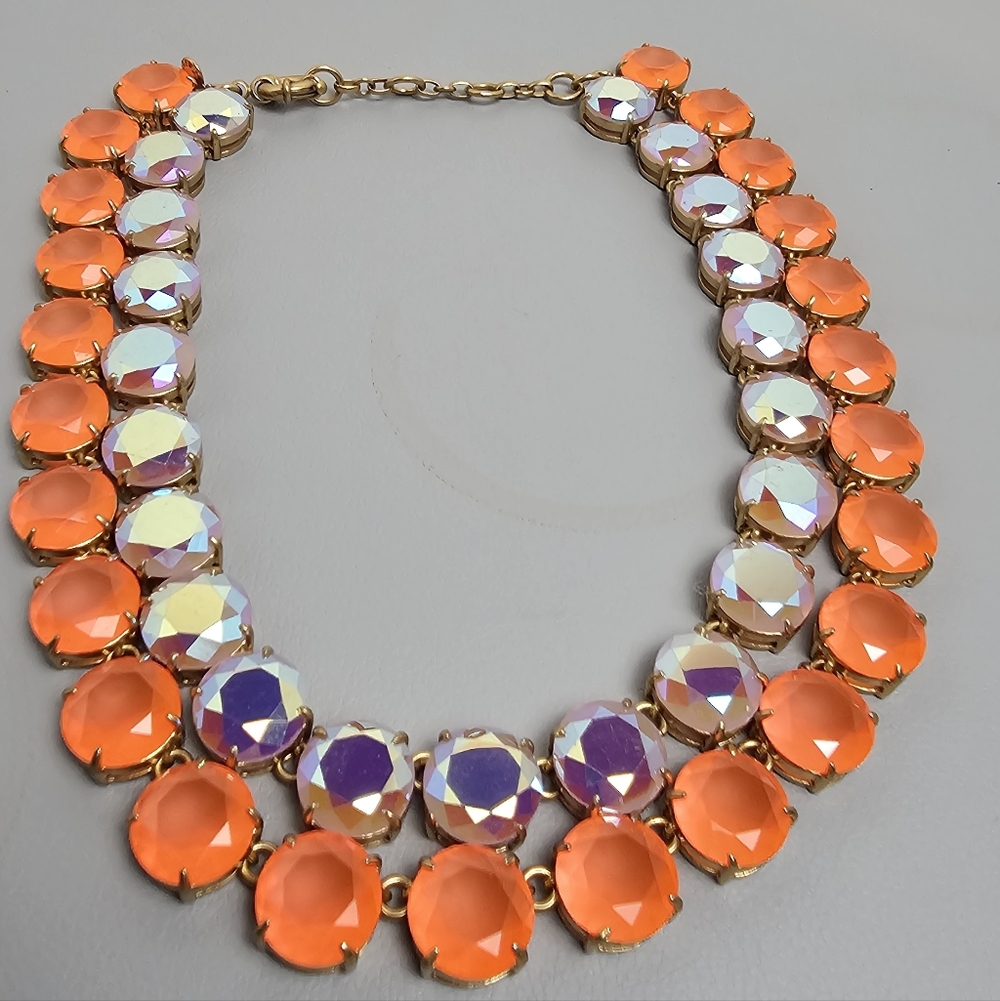 [J. Crew] Layered Statement Necklace Aurora Borealis Iridescent & Orange Stones - Picture 3 of 16